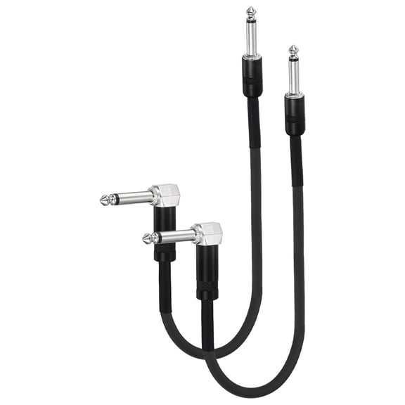 Uxcell 2 Pcs Guitar Patch Cables 22 Inch Pedal Board Cord 1/4 Inch Metal Straight Bend TS Right Angle Guitar Patch Effect Cable Cord for Instrument Effect Pedal Mixing Console, Black