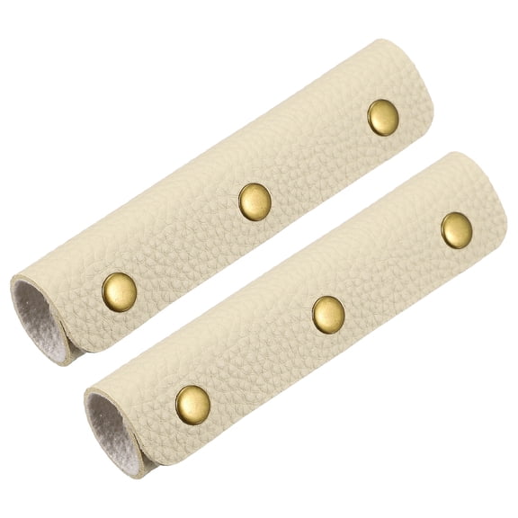 Uxcell 2 Pcs Handbag Handle Cover, Leather Luggage Handle Wraps, Purse Strap Cover Pebbled Texture Bronze Buckle, Beige