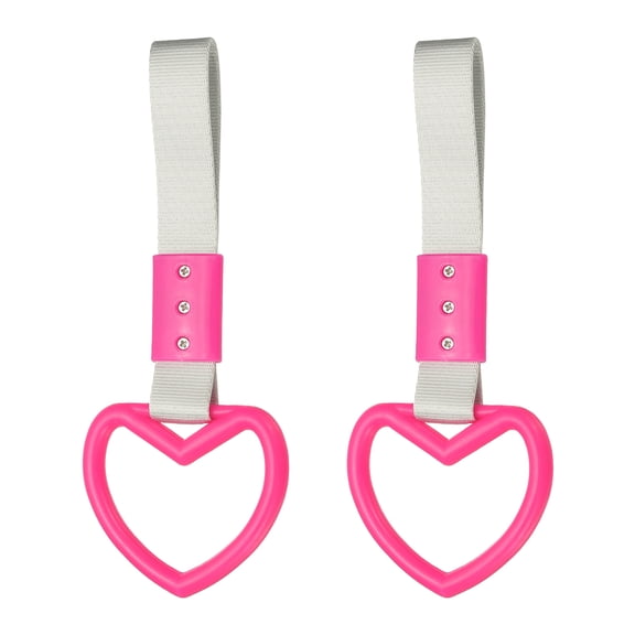 Uxcell 2 Pcs Heart Shaped Car Handle Straps, Car Hanging Accessories Bumper Warning Ring Drift Charm for Auto Bus Decor Interior Exterior Decoration, Rose Red (White Strap)