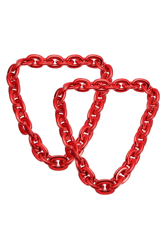 2 Pcs Hip Hop Chain Necklace, 80cm/31" 80s 80s Men's Fake Chunky Chain Costume Fancy Necklace Accessory for Hip Hop Rapper Punk Style Party, Red