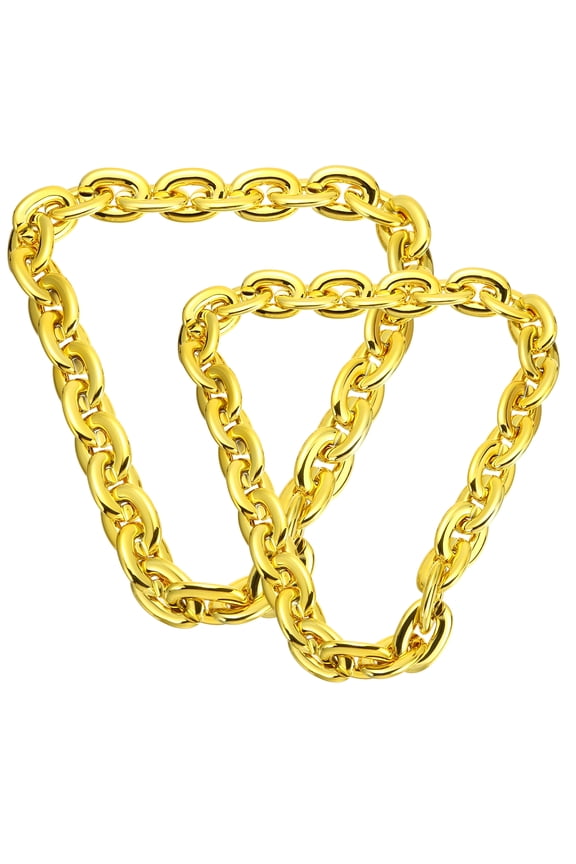 2 Pcs Hip Hop Chain Necklace, 80s 90s Men's Fake Chunky Chain Costume Fancy Necklace Accessory for Hip Hop Rapper Punk Style Party, 80/90cm(31"/35"), Gold
