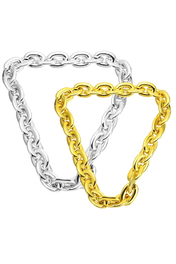 2 Pcs Hip Hop Chain Necklace, 80s 90s Men's Fake Chunky Chain Costume Fancy Necklace Accessory for Hip Hop Rapper Punk Style Party, 80/90cm(31"/35"), Gold/Silver