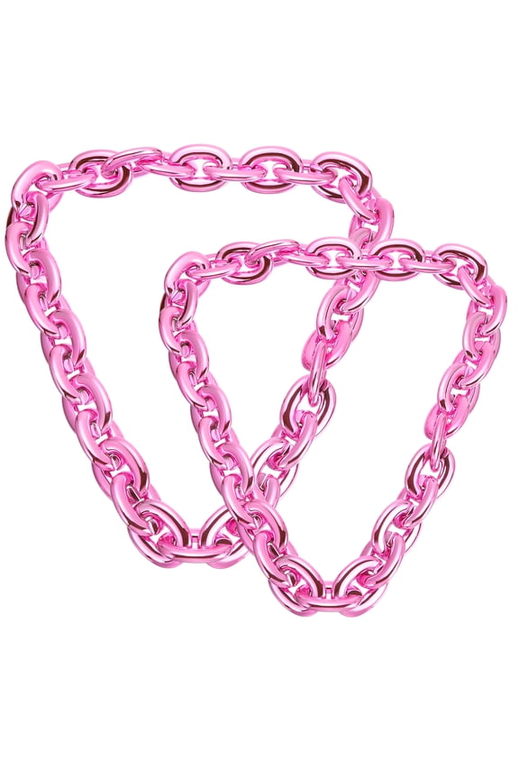 2 Pcs Hip Hop Chain Necklace, 80s 90s Men's Fake Chunky Chain Costume Fancy Necklace Accessory for Hip Hop Rapper Punk Style Party, 80/90cm(31"/35"), Pink