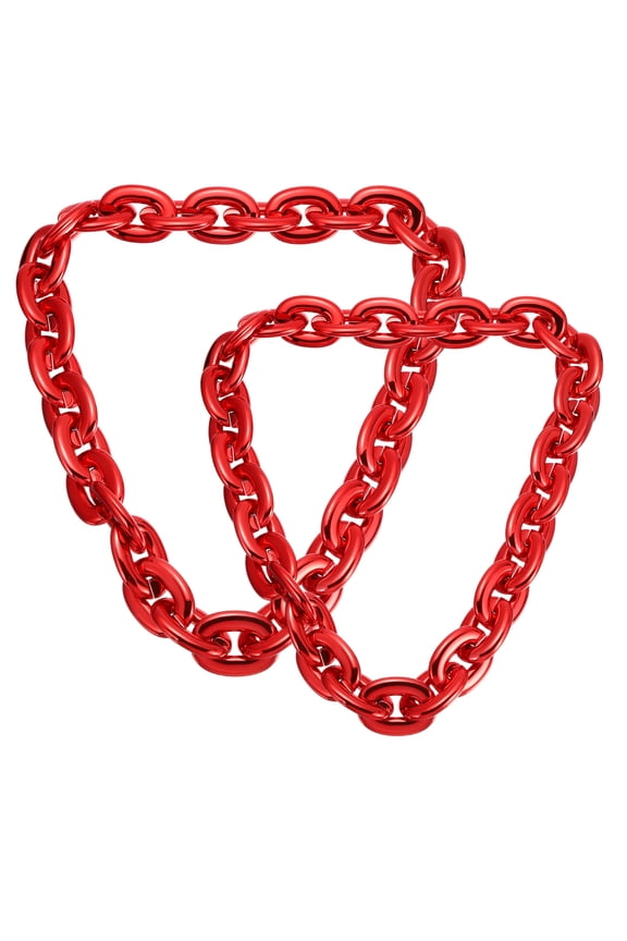 2 Pcs Hip Hop Chain Necklace, 80s 90s Men's Fake Chunky Chain Costume Fancy Necklace Accessory for Hip Hop Rapper Punk Style Party, 80/90cm(31"/35"), Red