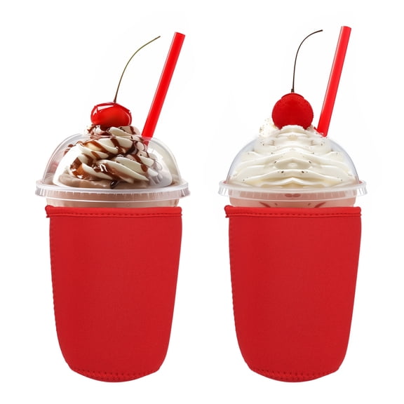 Uxcell 2 Pcs Iced Coffee Sleeve, Insulator Neoprene Cup Sleeves Reusable Beverages Cup Holder for Tumbler Iced and Hot Drinks, Party Drink Decor, Red