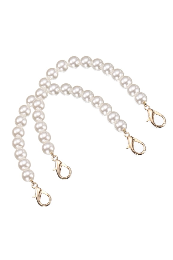 2Pcs Imitation Pearl Purse Strap 12 inch Handbag Lobster Clasp Silver