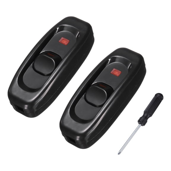 Uxcell 2 Pcs Inline Cord Switch, 250V 10A On Off Switch with Lights and Screwdriver Replacement Repair Control Button ON OFF for Lamp Bed LED Lights, Black