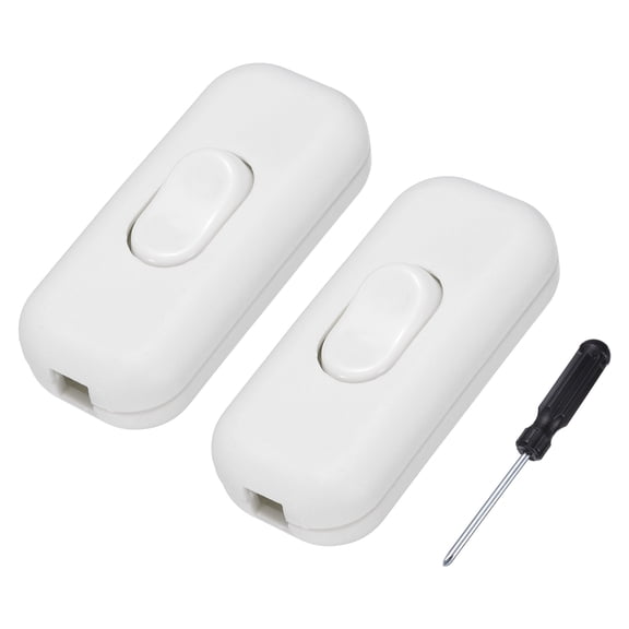 Uxcell 2 Pcs Inline Cord Switch, 250V 6A On Off Switch with Screwdriver Replacement Repair Control Button ON OFF for Lamp Bed LED Lights, White