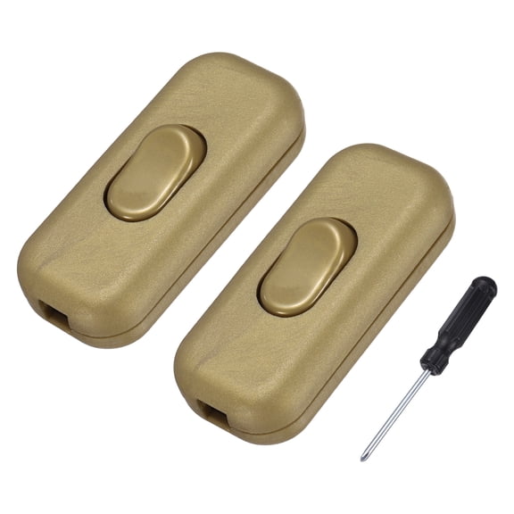 Uxcell 2 Pcs Inline Cord Switch, 250V 6A On Off Switch with Grounding Terminal and Screwdriver Replacement Repair Control Button ON OFF for Lamp Bed LED Lights, Gold