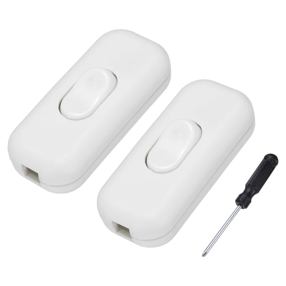 Uxcell 2 Pcs Inline Cord Switch, 250V 6A On Off Switch with Grounding Terminal and Screwdriver Replacement Repair Control Button ON OFF for Lamp Bed LED Lights, White