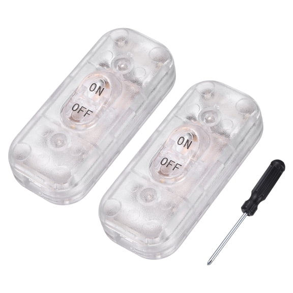Uxcell 2 Pcs Inline Cord Switch, 250V 6A On Off Switch with Grounding Terminal and Screwdriver Replacement Repair Control Button ON OFF for Lamps Bed LED Lights, Transparent