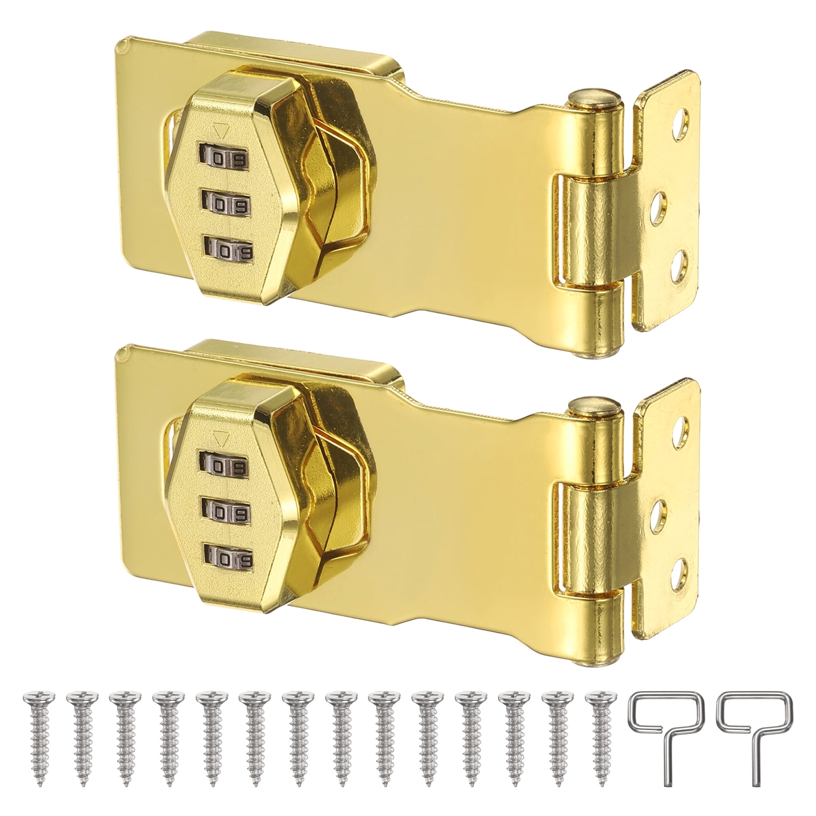 Uxcell 2 Pcs Keyless Cabinet Lock with Combination Code (3.5 Inch) - 3-Digit Password Hasp Latch Lock Mechanical Password Rotary Hasp, for Drawer Closet Cupboard Door, Gold