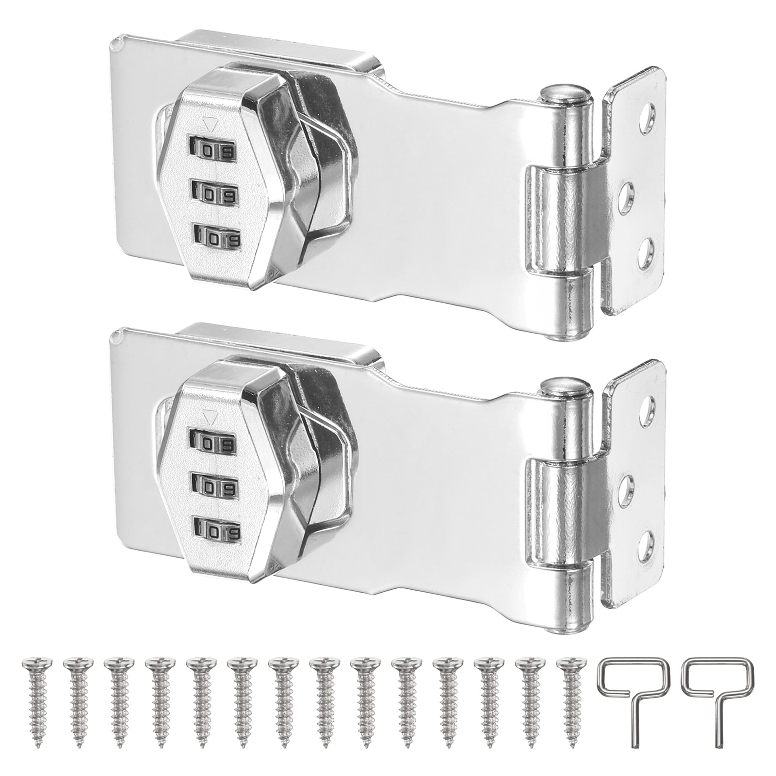 Uxcell 2 Pcs Keyless Cabinet Lock with Combination Code (3.5 Inch) - 3-Digit Password Hasp Latch Lock Mechanical Password Rotary Hasp, for Drawer Closet Cupboard Fence Door, Silver