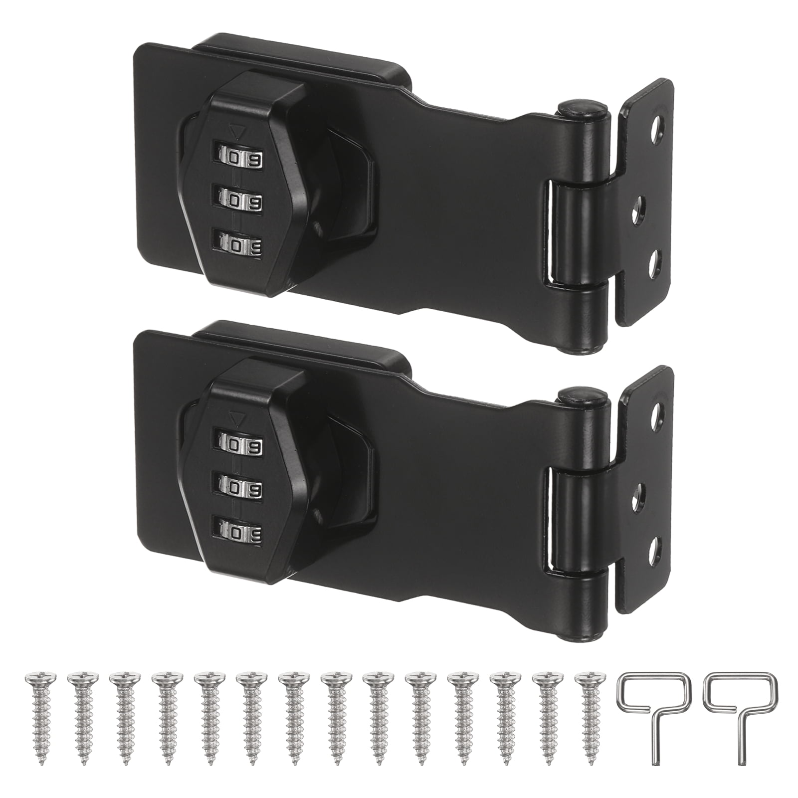 Uxcell 2 Pcs Keyless Cabinet Lock with Combination Code (3.5 Inch) - 3-Digit Password Hasp Latch Lock Mechanical Password Rotary Hasp, for Drawer Closet Cupboard Fence Door, Black