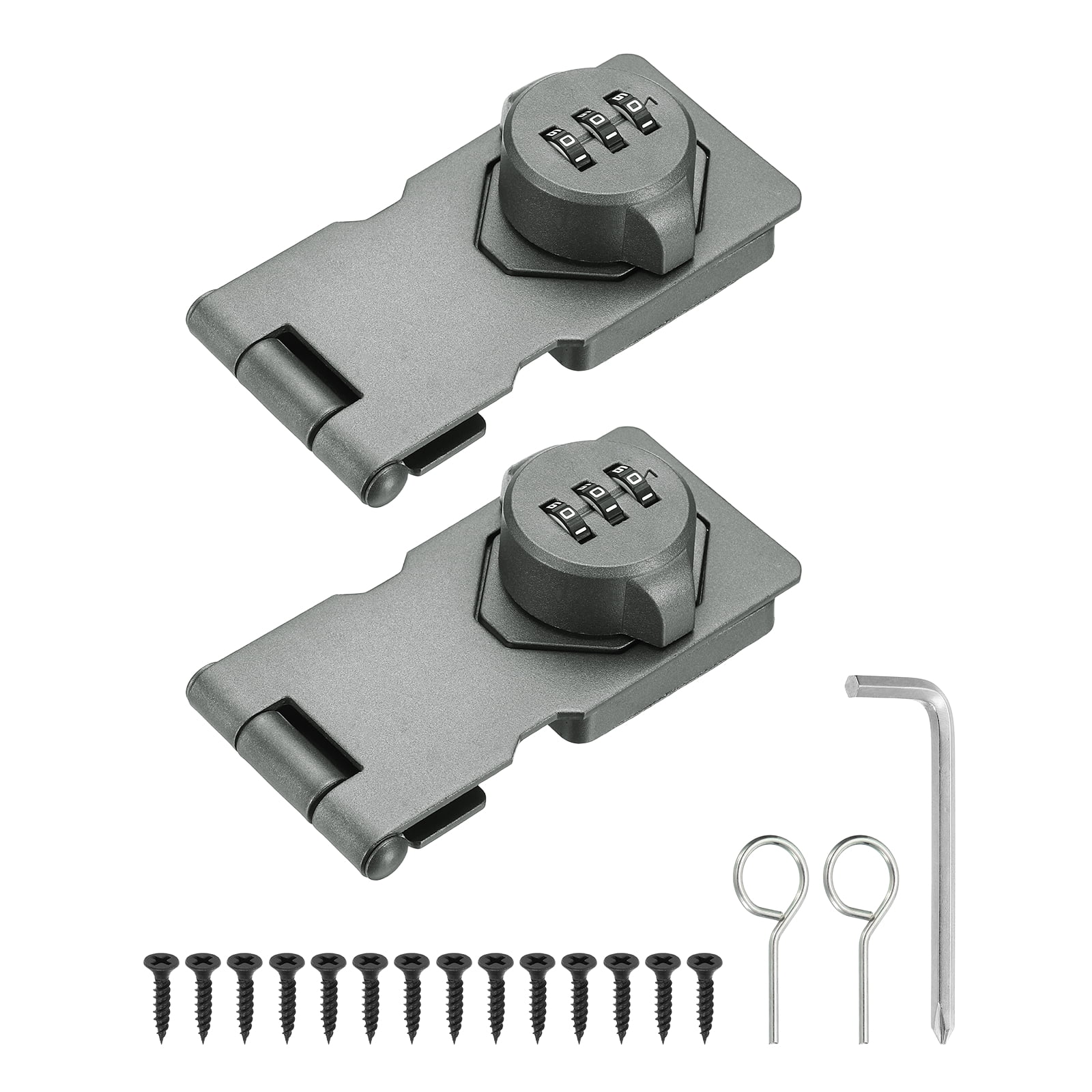 Uxcell 2 Pcs Keyless Cabinet Lock with Combination Code (3.5 Inch) - 3-Digit Password Hasp Latch Lock Mechanical Password Rotary Hasp, for Drawer Closet Cupboard Fence Door, Grey