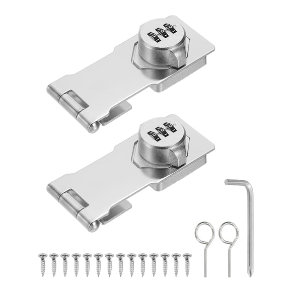 Uxcell 2 Pcs Keyless Cabinet Lock with Combination Code (4.5 Inch) - 3-Digit Password Hasp Latch Lock Mechanical Password Rotary Hasp, for Drawer Closet Cupboard Fence Door, Silver