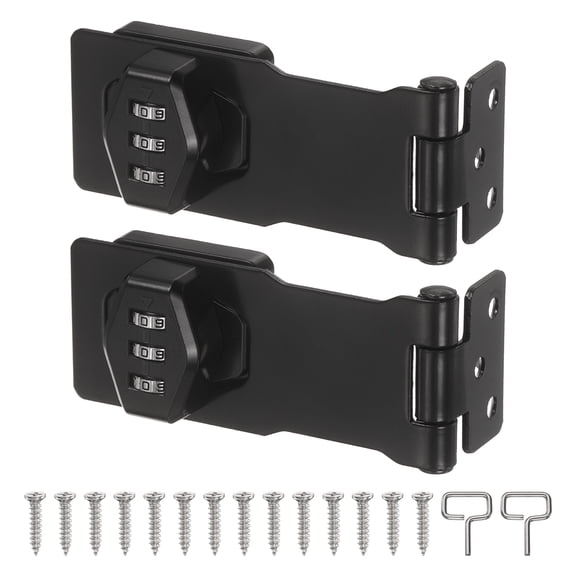 Uxcell 2 Pcs Keyless Cabinet Lock with Combination Code (4 Inch) - 3-Digit Password Hasp Latch Lock Mechanical Password Rotary Hasp, for Drawer Closet Cupboard Door, Black