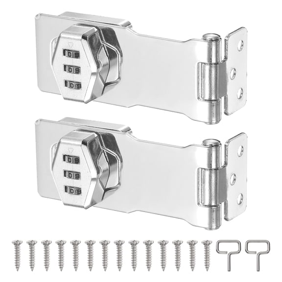 Uxcell 2 Pcs Keyless Cabinet Lock with Combination Code (4 Inch) - 3-Digit Password Hasp Latch Lock Mechanical Password Rotary Hasp, for Drawer Closet Cupboard Door, Silver
