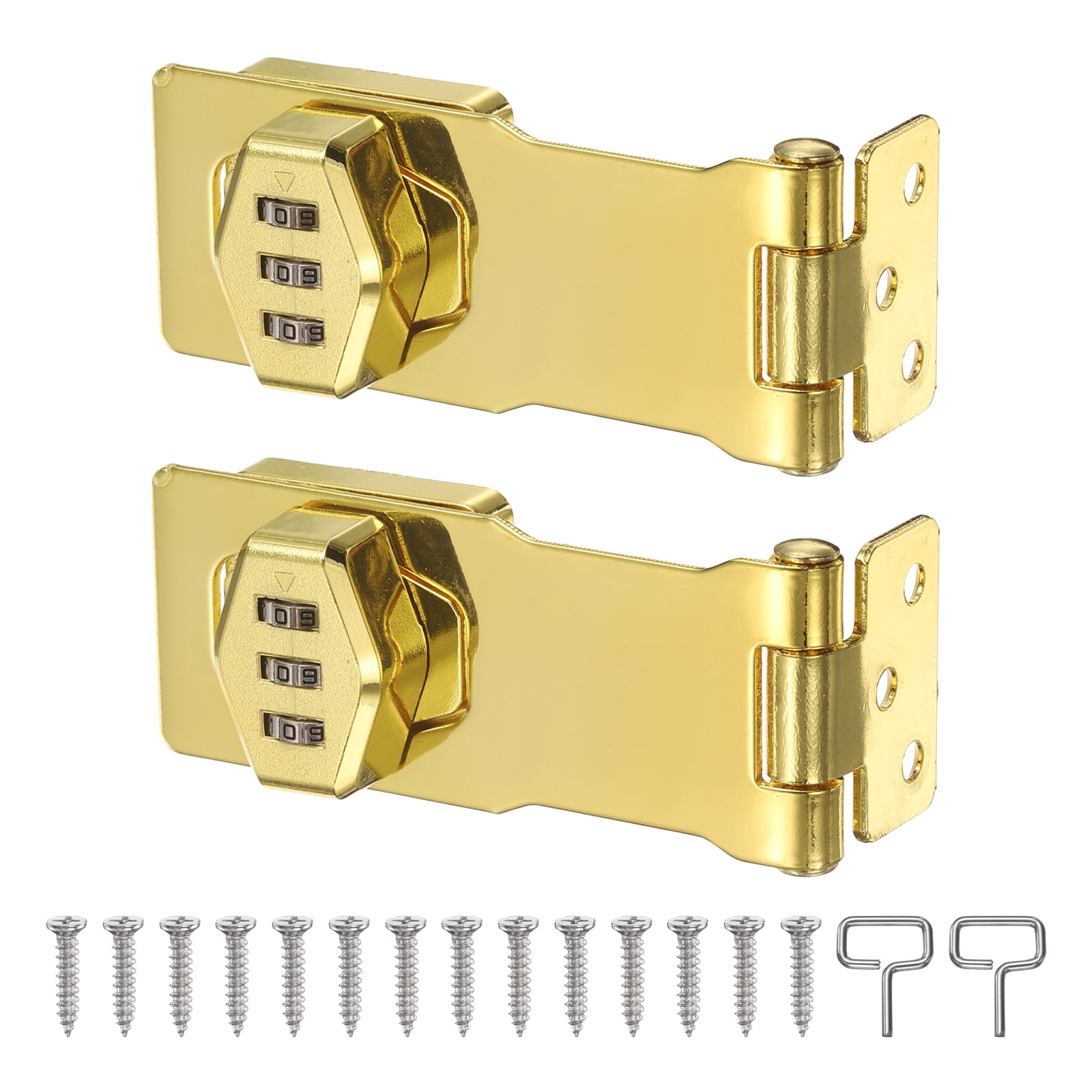 Uxcell 2 Pcs Keyless Cabinet Lock with Combination Code (4 Inch) - 3-Digit Password Hasp Latch Lock Mechanical Password Rotary Hasp, for Drawer Closet Cupboard Door, Gold