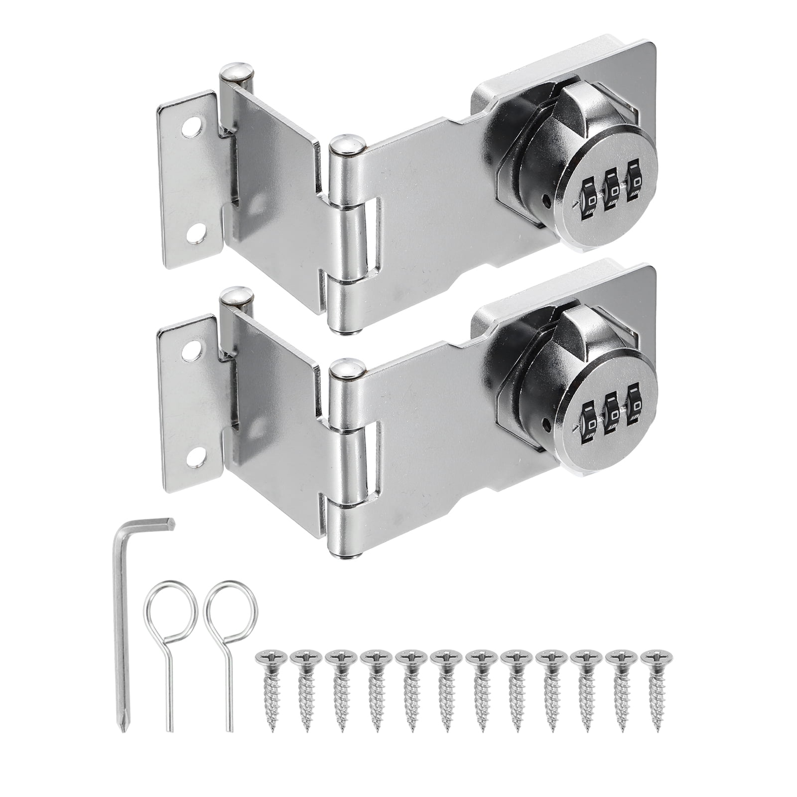 Uxcell 2 Pcs Keyless Cabinet Lock with Combination Code - Three-Section Password Hasp Latch Lock Mechanical Password Rotary Hasp, for Office Filing Cabinets Drawer Closet Cupboard, Silver