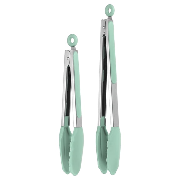 Uxcell 2 Pcs Kitchen Tongs with Silicone Tips, 11/13 Inch Stainless Steel Cooking Tongs Heat Resistant Non-Stick Kitchen Locking Clamp for Grab Food Grilling Steak, Mint Green