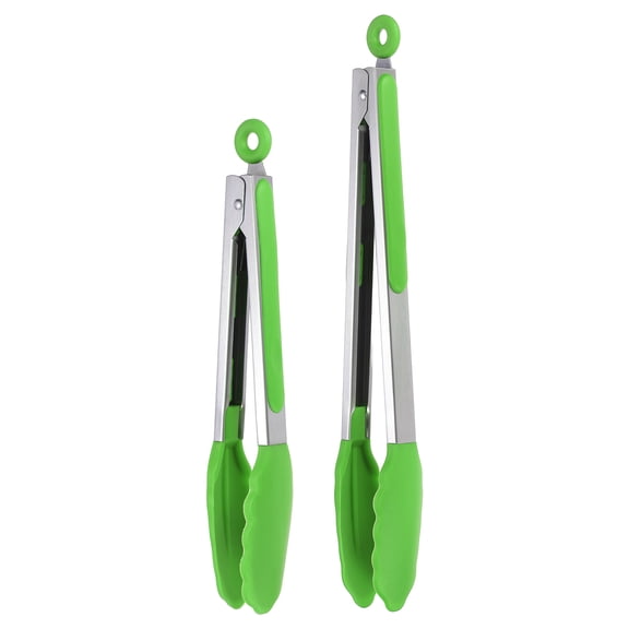 Uxcell 2 Pcs Kitchen Tongs with Silicone Tips, 11/13 Inch Stainless Steel Cooking Tongs Heat Resistant Non-Stick Kitchen Locking Clamp for Grab Food Grilling Steak, Green