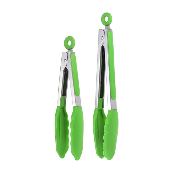 Uxcell 2 Pcs Kitchen Tongs with Silicone Tips, 9/11 Inch Stainless Steel Cooking Tongs Heat Resistant Non-Stick Kitchen Locking Clamp for Grab Food Grilling Steak, Green