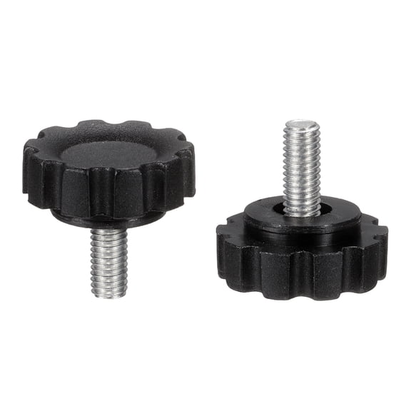 Uxcell 2 Pcs Knurled Knobs Handles M5 x 12mm (0.8mm Pitch) Male Thread Metric Carbon Steel Hand Tightening Clamping Screws Threaded Stud Knob Bolts for Woodworking Jigs, Black