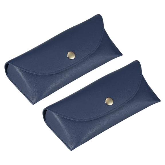 Uxcell 2 Pcs Leather Eyeglass Cases, 6.9"x 1.5" x 2.8" Portable Glasses Storage Pouch Glasses Case with Button for Women Man Sunglasses Storage, Blue