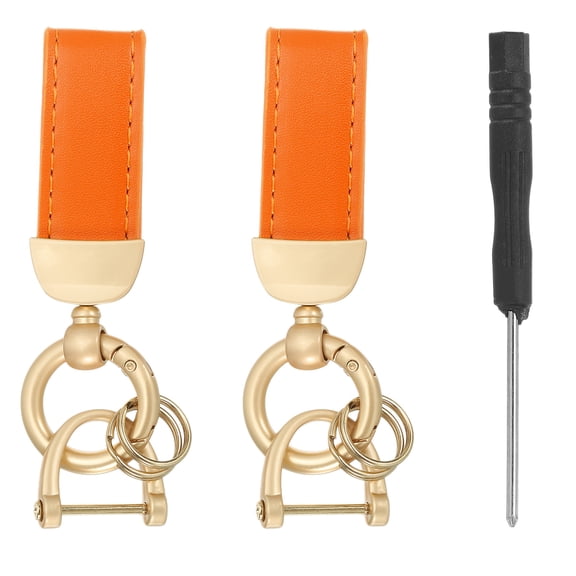 Uxcell 2 Pcs Leather Keychain Universal Key Fobs with Anti-lost D-Ring for Car Home Office Keys, Orange