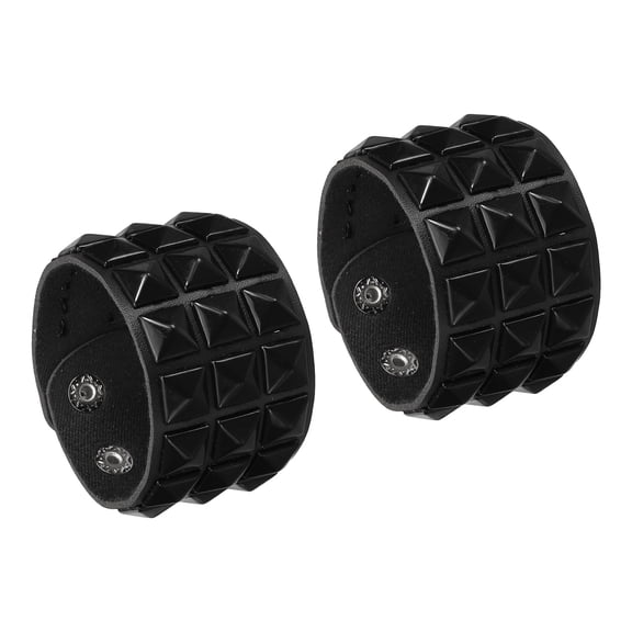 Uxcell 2 Pcs Leather Punk Bracelet 8.7"/22cm Layered Row Square Rivets Goth Spike Studded Bracelet Adjustable Wristband Cuff Bangle for Halloween Emo Grunge Accessories, Black