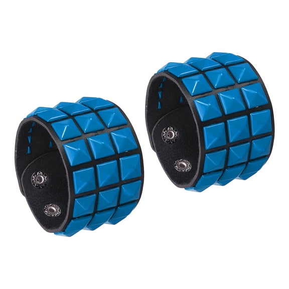 Uxcell 2 Pcs Leather Punk Bracelet 8.7"/22cm Layered Row Square Rivets Goth Spike Studded Bracelet Adjustable Wristband Cuff Bangle for Halloween Emo Grunge Accessories, Blue(Black)