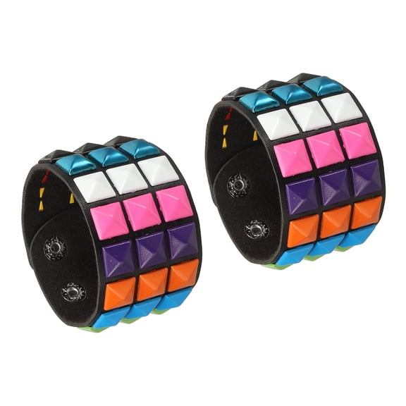 Uxcell 2 Pcs Leather Punk Bracelet 8.7"/22cm Layered Row Square Rivets Goth Spike Studded Bracelet Adjustable Wristband Cuff Bangle for Halloween Emo Grunge Accessories, 10 Colors