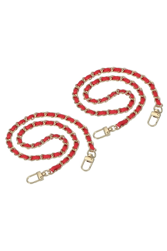 2 Pcs Leather Purse Handle Straps, 24 Inch Chain Straps Replacement DIY Flat Chain Straps, Red
