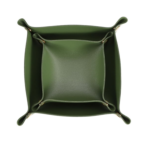 Uxcell 2 Pcs Leather Valet Tray, Folding Jewelry Tray Organizer Square Travel Dish Plate Desk Organizer for Women and Men Storage Jewelry Keys Wallet Coin (2 Sizes, Green)