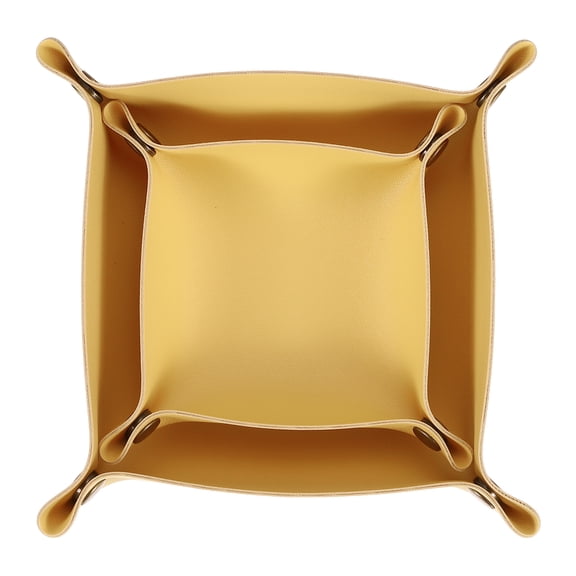 Uxcell 2 Pcs Leather Valet Tray, Folding Jewelry Tray Organizer Square Travel Dish Plate Desk Organizer for Women and Men Storage Jewelry Keys Wallet Coin (2 Sizes, Yellow)