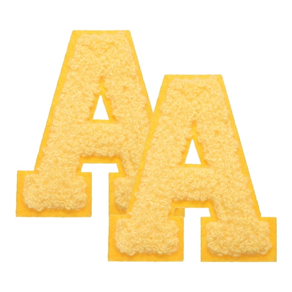 Uxcell 2 Pcs Letter-A Iron-on Patches, Chenille Letters Patches Cute Alphabet Embroidery Applique with Ironed Adhesive for Jackets Clothing Repair Bag Hat DIY Decor, Yellow