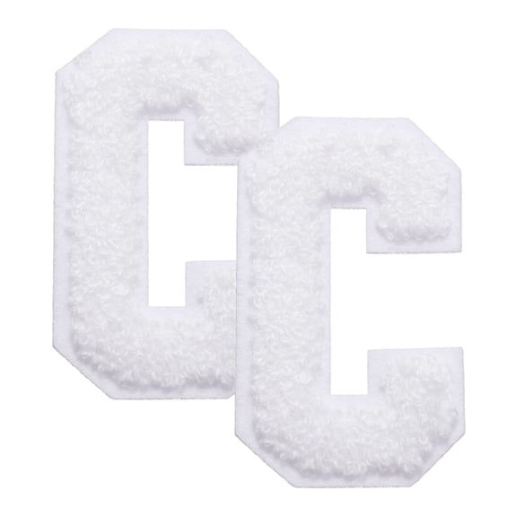 Uxcell 2 Pcs Letter-C Iron-on Patches, Chenille Letters Patches Cute Alphabet Embroidery Applique with Ironed Adhesive for Jackets Clothing Repair Bag Hat DIY Decor, White