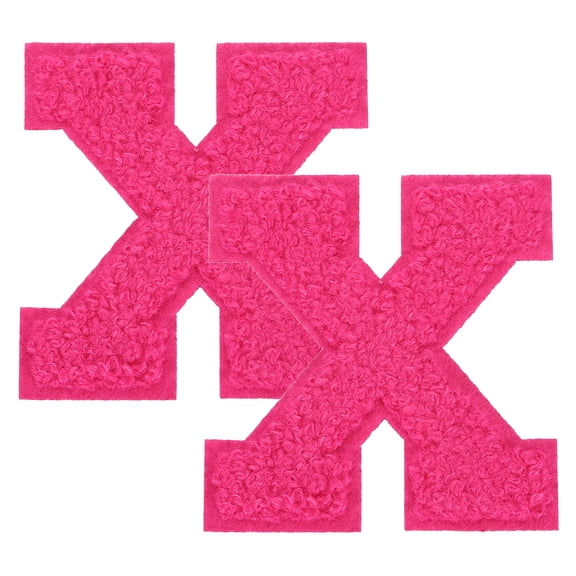 Uxcell 2 Pcs Letter Iron-on Patches, Chenille Letter-X Patches Cute Alphabet Embroidery Applique with Ironed Adhesive for Jackets Clothing Repair Bag Shoes Hat DIY Decor, Rose Red