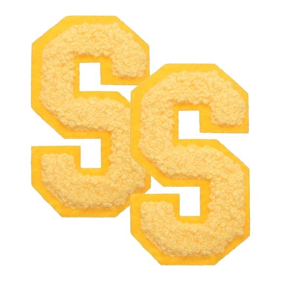 Uxcell 2 Pcs Letter-S Iron-on Patches, Chenille Letters Patches Cute Alphabet Embroidery Applique with Ironed Adhesive for Jackets Clothing Repair Bag Hat DIY Decor, Yellow