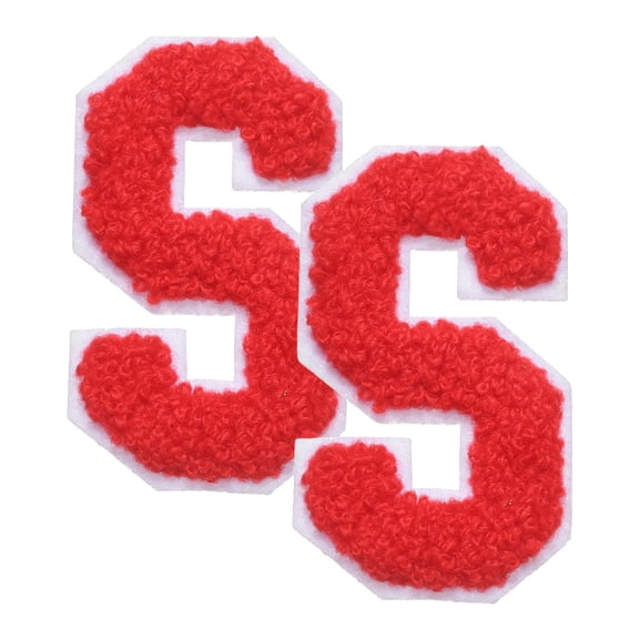 Uxcell 2 Pcs Letter-S Iron-on Patches, Chenille Letters Patches Cute Alphabet Embroidery Applique with Ironed Adhesive for Jackets Clothing Repair Bag Hat DIY Decor, Red
