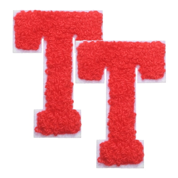 Uxcell 2 Pcs Letter-T Iron-on Patches, Chenille Letters Patches Cute Alphabet Embroidery Applique with Ironed Adhesive for Jackets Clothing Repair Bag Hat DIY Decor, Red