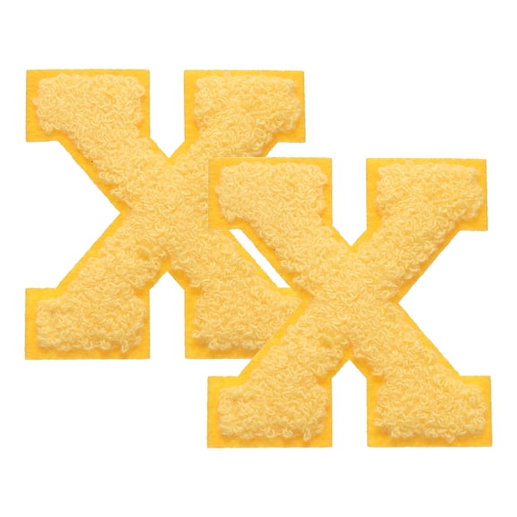 Uxcell 2 Pcs Letter-X Iron-on Patches, Chenille Letters Patches Cute Alphabet Embroidery Applique with Ironed Adhesive for Jackets Clothing Repair Bag Hat DIY Decor, Yellow