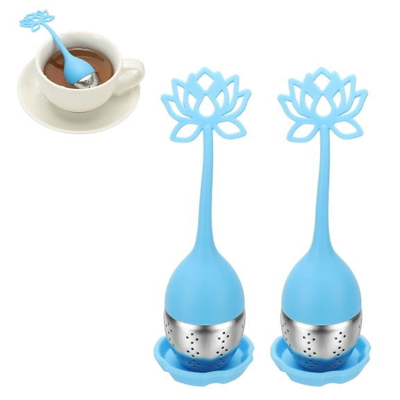 Uxcell 2 Pcs Lotus Tea Infuser, Stainless Steel Loose Leaf Tea Steeper Filter with Silicone Handle Reusable Coarse Pores Mesh Strainer Diffuser for Teacups Teapots Mugs, Blue