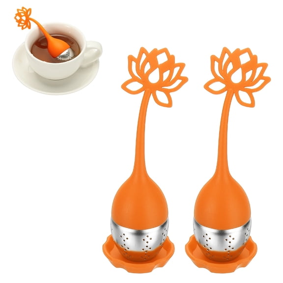 Uxcell 2 Pcs Lotus Tea Infuser, Stainless Steel Loose Leaf Tea Steeper Filter with Silicone Handle Reusable Coarse Pores Mesh Strainer Diffuser for Teacups Teapots Mugs, Orange