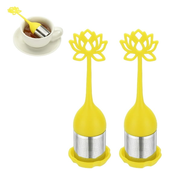 Uxcell 2 Pcs Lotus Tea Infuser, Stainless Steel Loose Leaf Tea Steeper Filter with Silicone Handle Reusable Thin Pores Mesh Strainer Diffuser for Teacups Teapots Mugs, Yellow