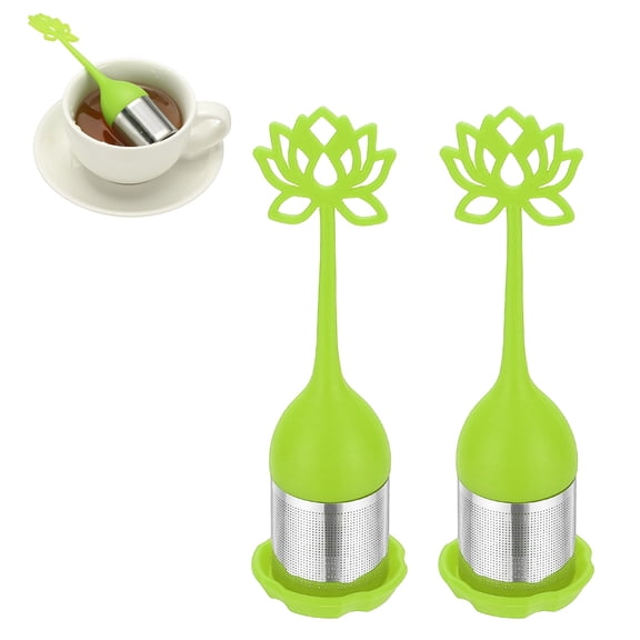 Uxcell 2 Pcs Lotus Tea Infuser, Stainless Steel Loose Leaf Tea Steeper Filter with Silicone Handle Reusable Thin Pores Mesh Strainer Diffuser for Teacups Teapots Mugs, Green