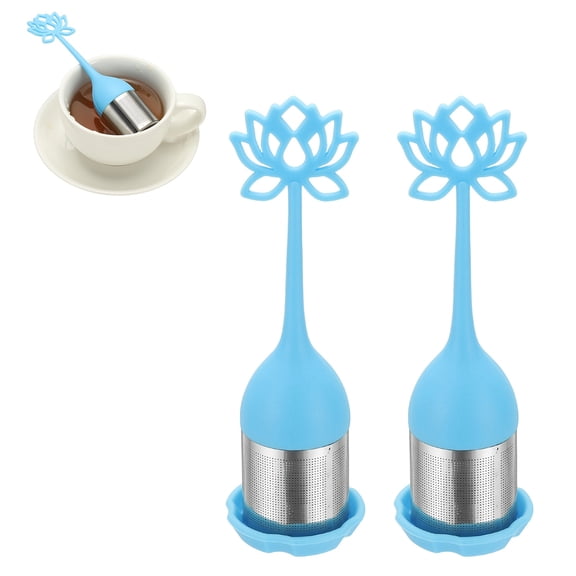 Uxcell 2 Pcs Lotus Tea Infuser, Stainless Steel Loose Leaf Tea Steeper Filter with Silicone Handle Reusable Thin Pores Mesh Strainer Diffuser for Teacups Teapots Mugs, Blue