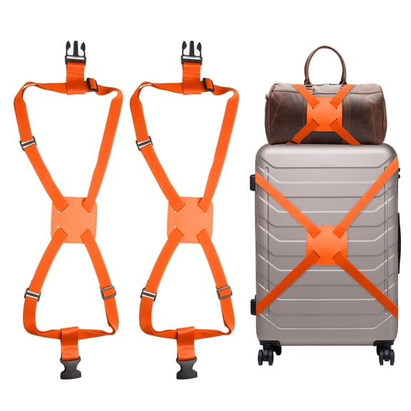 Uxcell 2 Pcs Luggage Straps Bungees Adjustable Luggage Strap Buckle Carry Bag Elastic Suitcase Strap Belt Airport Travel Accessories for Travel Baggage Handbag Add Bag, Orange
