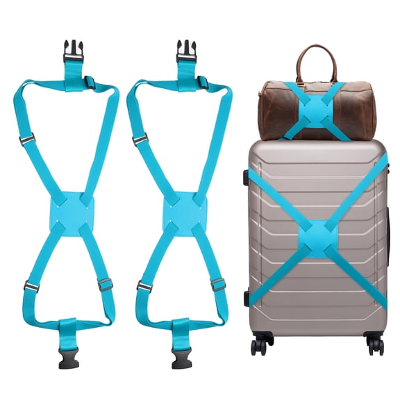 Uxcell 2 Pcs Luggage Straps Bungees Adjustable Luggage Strap Buckle Carry Bag Elastic Suitcase Strap Belt Airport Travel Accessories for Travel Baggage Handbag Add Bag, Blue